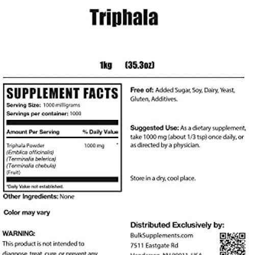 BulkSupplements.com Triphala Powder - Haritaki Powder - Ayurvedic...