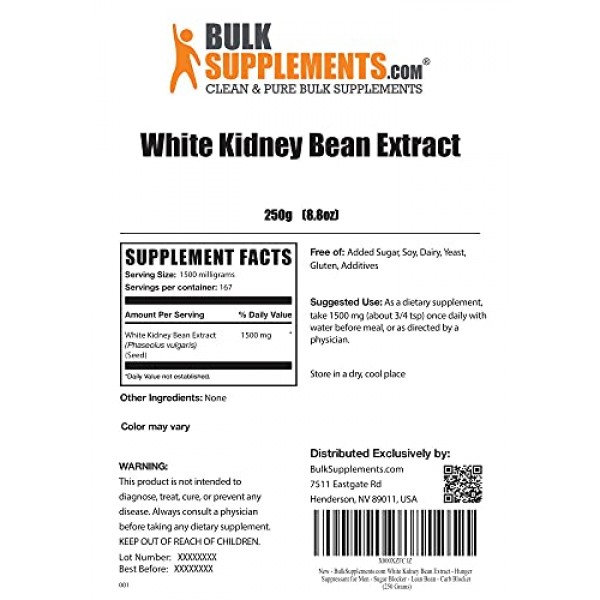 BulkSupplements.com White Kidney Bean Extract - Hunger Suppressan...