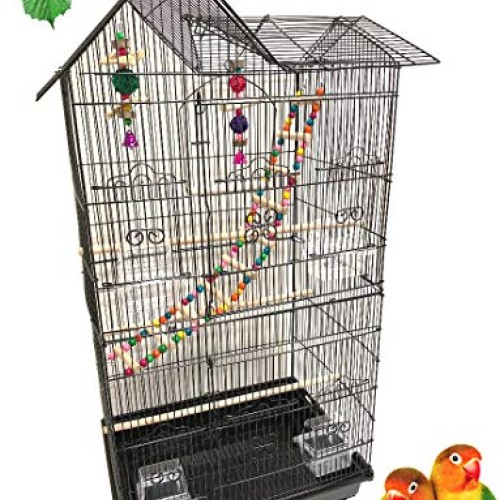 Large Double Roof Top Flight Bird Cage With Toys for Cockatiel Pa...