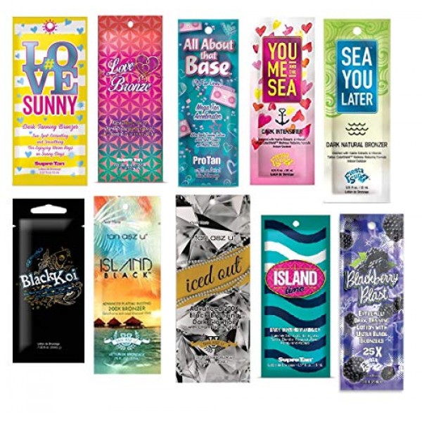 10 new assorted indoor tanning bed lotion packets samples packettes