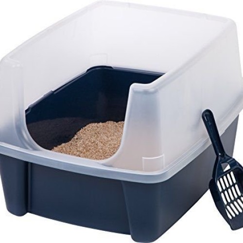 Calvinci - IRIS Open-Top Pet Cat Litter Box with Shield and Scoop...