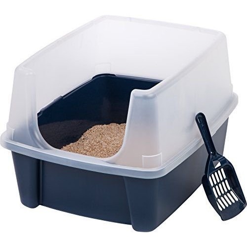 Calvinci - IRIS Open-Top Pet Cat Litter Box with Shield and Scoop...