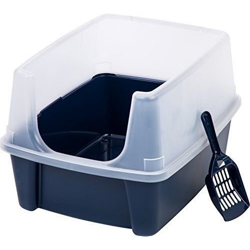 Calvinci - IRIS Open-Top Pet Cat Litter Box with Shield and Scoop...