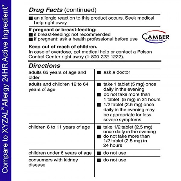 Camber Allergy Relief Levocetirizine Dihydrochloride Tablets, USP...