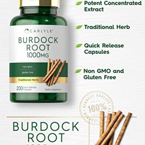 Carlyle Burdock Root | 1000 mg | 200 Capsules | Non-GMO and Glute...