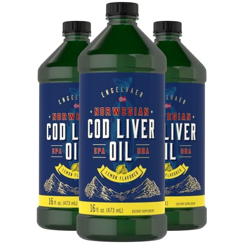 Carlyle Cod Liver Oil Liquid | 16 fl oz | Pack of 3 Bottles | Lem...