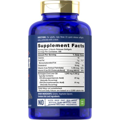 Carlyle Cod Liver Oil Softgels | 1245mg | 300 Count | Norwegian |...