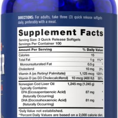 Carlyle Cod Liver Oil Softgels | 1245mg | 300 Count | Norwegian |...