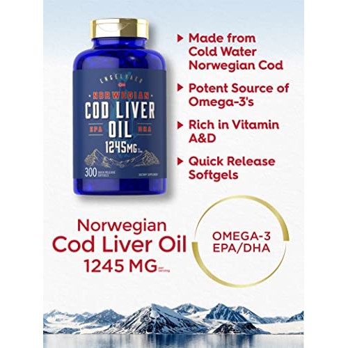 Carlyle Cod Liver Oil Softgels | 1245mg | 300 Count | Norwegian |...