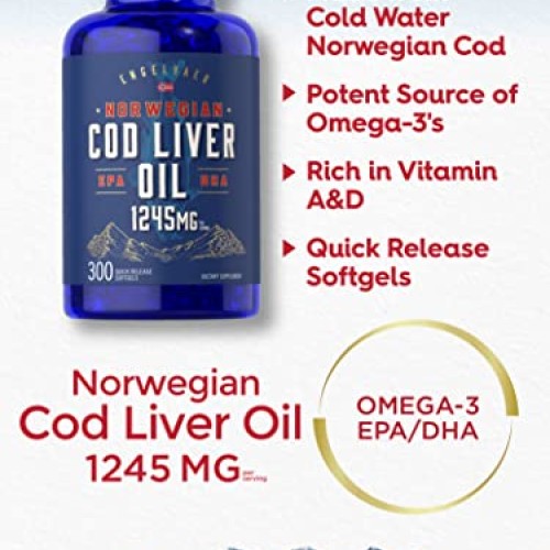 Carlyle Cod Liver Oil Softgels | 1245mg | 300 Count | Norwegian |...