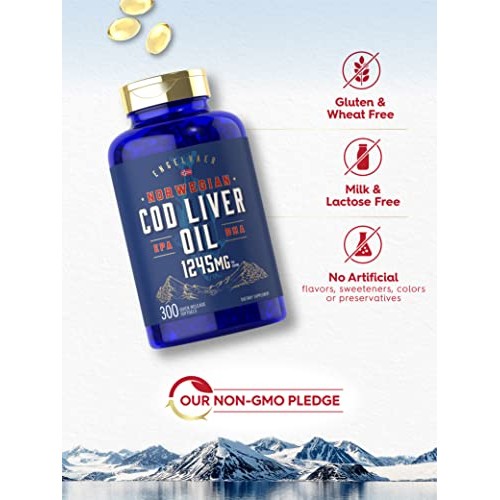 Carlyle Cod Liver Oil Softgels | 1245mg | 300 Count | Norwegian |...