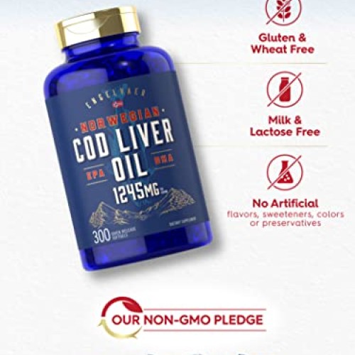 Carlyle Cod Liver Oil Softgels | 1245mg | 300 Count | Norwegian |...