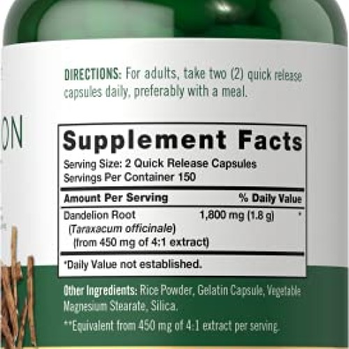 Carlyle Dandelion Root Capsules 1800mg | 300 Count | Non-GMO, Glu...