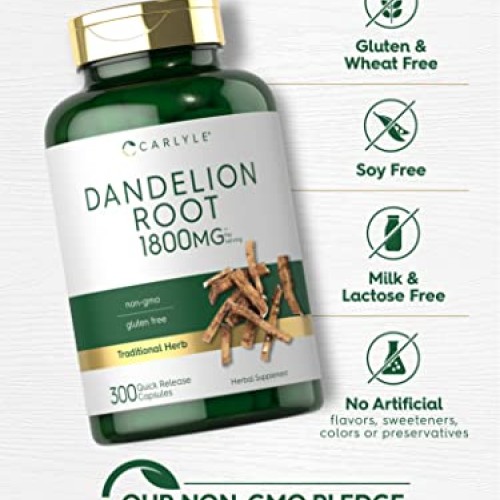 Carlyle Dandelion Root Capsules 1800mg | 300 Count | Non-GMO, Glu...