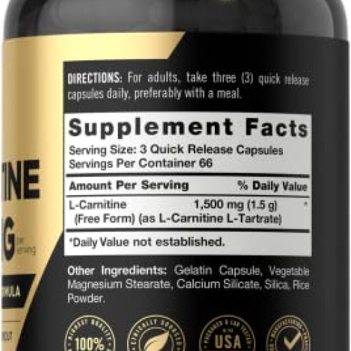 Carlyle L Carnitine 1500mg | 200 Capsules | Advanced Athlete Form...