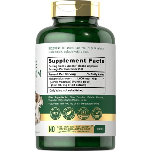 Carlyle Maitake Mushroom Capsules | 1600mg | 400 Count | Non-GMO ...