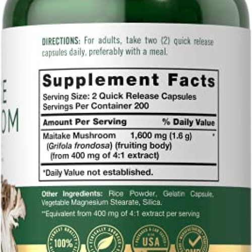 Carlyle Maitake Mushroom Capsules | 1600mg | 400 Count | Non-GMO ...