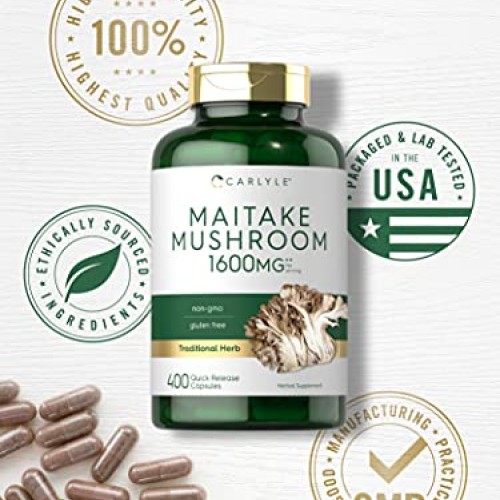 Carlyle Maitake Mushroom Capsules | 1600mg | 400 Count | Non-GMO ...