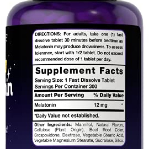 Carlyle Melatonin 12 mg Fast Dissolve 300 Tablets | Nighttime Sle...