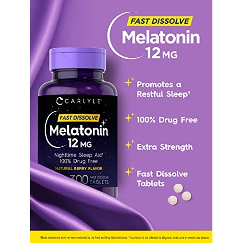 Carlyle Melatonin 12 mg Fast Dissolve 300 Tablets | Nighttime Sle...