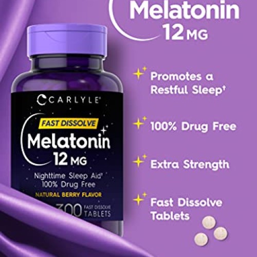 Carlyle Melatonin 12 mg Fast Dissolve 300 Tablets | Nighttime Sle...