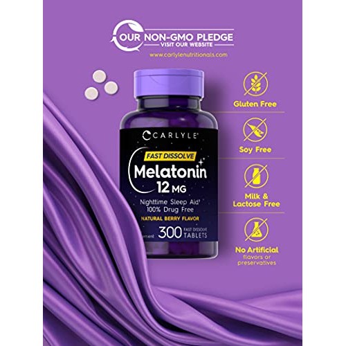 Carlyle Melatonin 12 mg Fast Dissolve 300 Tablets | Nighttime Sle...