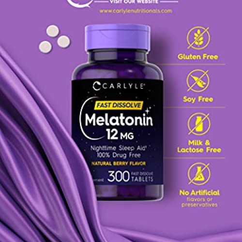 Carlyle Melatonin 12 mg Fast Dissolve 300 Tablets | Nighttime Sle...