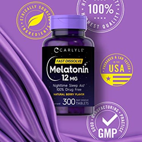 Carlyle Melatonin 12 mg Fast Dissolve 300 Tablets | Nighttime Sle...