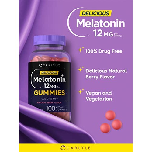 Carlyle Melatonin Gummies 12mg | 100 Count | Natural Berry Flavor...