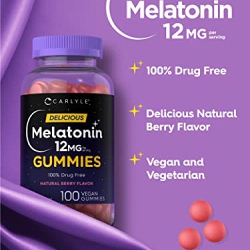 Carlyle Melatonin Gummies 12mg | 100 Count | Natural Berry Flavor...