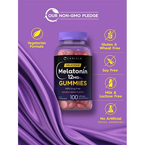 Carlyle Melatonin Gummies 12mg | 100 Count | Natural Berry Flavor...