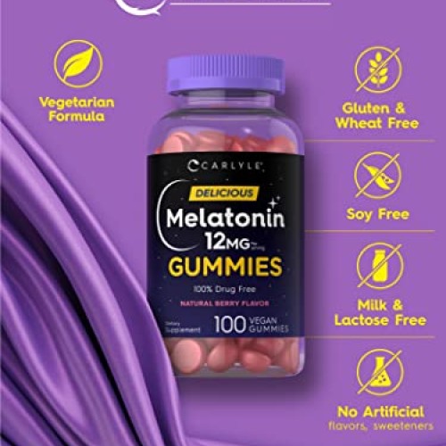 Carlyle Melatonin Gummies 12mg | 100 Count | Natural Berry Flavor...