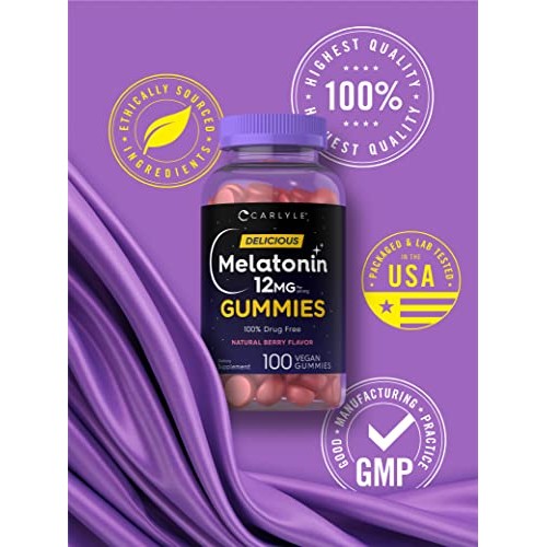 Carlyle Melatonin Gummies 12mg | 100 Count | Natural Berry Flavor...