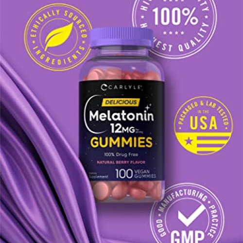 Carlyle Melatonin Gummies 12mg | 100 Count | Natural Berry Flavor...