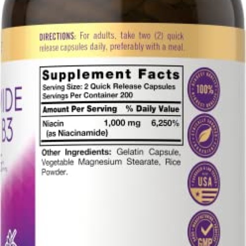 Carlyle Niacinamide Vitamin B3 1000 mg | 400 Capsules | High Pote...
