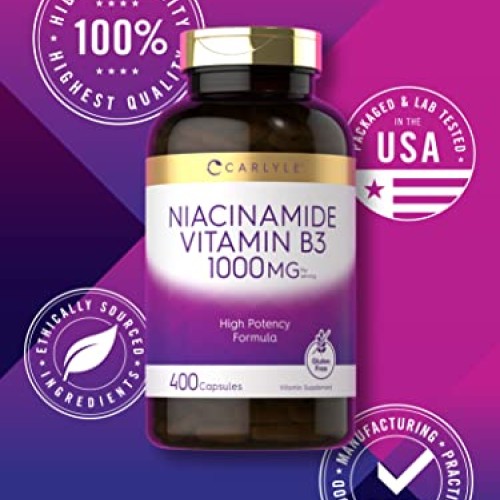 Carlyle Niacinamide Vitamin B3 1000 mg | 400 Capsules | High Pote...