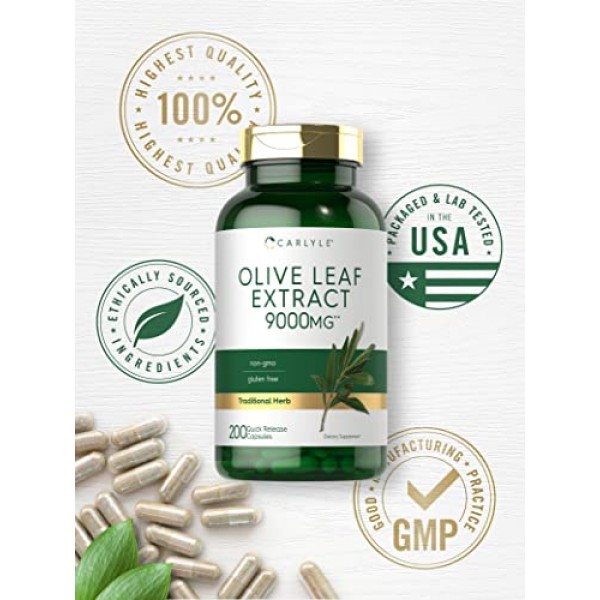 Carlyle Olive Leaf Extract Capsules | 9000mg | 200 Count | Non-GM...