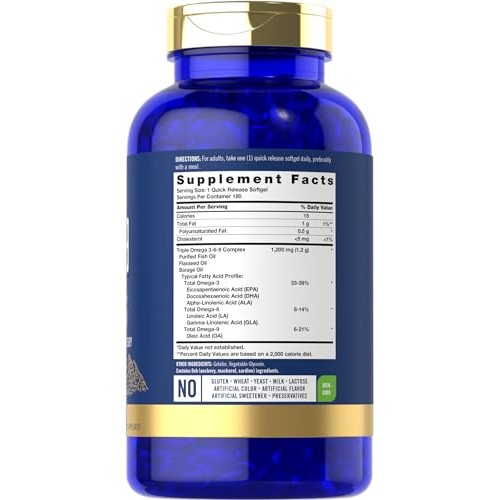 Carlyle Omega 3-6-9 1200mg | 180 Softgel Capsules | Triple Omega ...