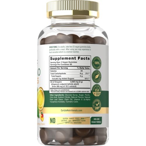 Carlyle Oregano Oil Gummies | 3000mg | 120 Count | Natural Mango ...