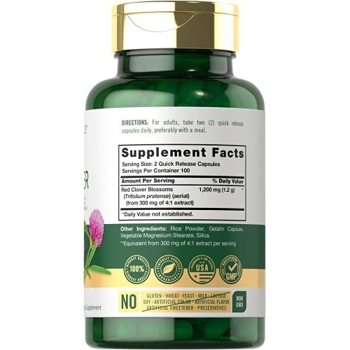 Carlyle Red Clover Capsules 1200mg | 200 Count | Non-GMO, Gluten ...
