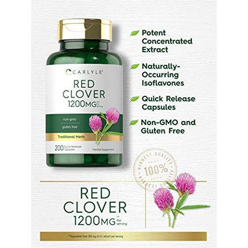 Carlyle Red Clover Capsules 1200mg | 200 Count | Non-GMO, Gluten ...