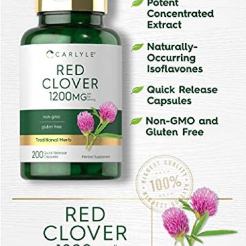Carlyle Red Clover Capsules 1200mg | 200 Count | Non-GMO, Gluten ...