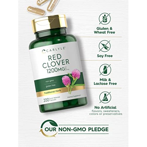 Carlyle Red Clover Capsules 1200mg | 200 Count | Non-GMO, Gluten ...