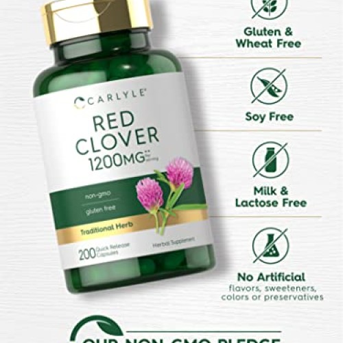 Carlyle Red Clover Capsules 1200mg | 200 Count | Non-GMO, Gluten ...