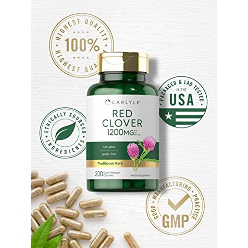 Carlyle Red Clover Capsules 1200mg | 200 Count | Non-GMO, Gluten ...