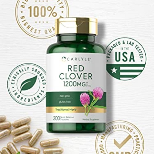 Carlyle Red Clover Capsules 1200mg | 200 Count | Non-GMO, Gluten ...