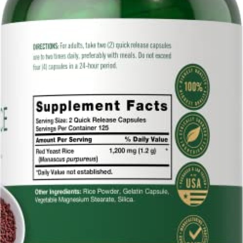 Carlyle Red Yeast Rice 1200 mg | 250 Capsules | Non-GMO, Gluten F...