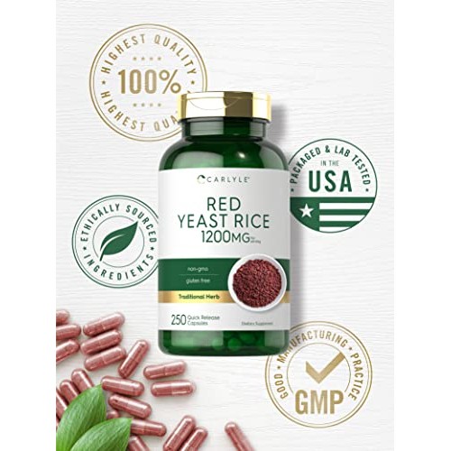 Carlyle Red Yeast Rice 1200 mg | 250 Capsules | Non-GMO, Gluten F...