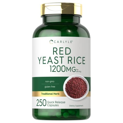 Carlyle Red Yeast Rice 1200 mg | 250 Capsules | Non-GMO, Gluten F...