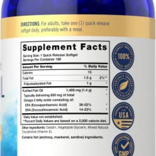 Carlyle Triple Strength Fish Oil | 180 Softgels | Omega 3 Supplem...